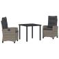 Preview: 3-teilige Garten-Esstischgruppe mit Kissen Grau Poly Rattan