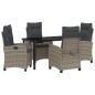 Preview: 5-teiliges Garten-Ess-Set mit Kissen Grau Poly Rattan