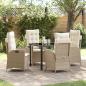Preview: ARDEBO.de - 5-teiliges Garten-Dining-Set mit Kissen Beige Poly-Rattan