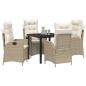 Preview: 5-teiliges Garten-Dining-Set mit Kissen Beige Poly-Rattan