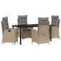 Preview: 5-teiliges Garten-Esszimmer-Set mit Kissen Beige Poly-Rattan