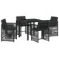 Preview: 5-teiliges Garten-Dining-Set mit Kissen Schwarz Poly-Rattan