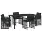 Preview: 5-teiliges Garten-Esszimmer mit Kissen Schwarz Poly-Rattan