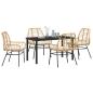 Preview: 5-teiliges Garten-Essenset mit Kissen in Braun aus Poly-Rattan