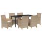 Preview: 7-teiliges Garten-Esszimmer Set mit Kissen Beige Poly-Rattan