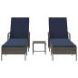 Preview: Sonnenliege Set aus 3 Grau und marineblau PE-Rattan, Metall