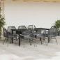 Preview: 9-tlg. Garten-Essgruppe mit Kissen Schwarz Poly Rattan Glas