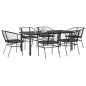Preview: ARDEBO.de - 7-tlg. Garten-Essgruppe mit Kissen Schwarz Poly Rattan Glas