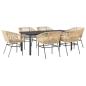 Preview: 7-tlg. Garten-Essgruppe mit Kissen Braun Poly Rattan Glas