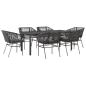 Preview: ARDEBO.de - 7-tlg. Garten-Essgruppe mit Kissen Schwarz Poly Rattan Glas