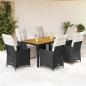 Preview: ARDEBO.de - 7-tlg. Garten-Essgruppe mit Kissen Schwarz Poly Rattan