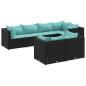 Preview: 7-tlg. Garten-Lounge-Set mit Kissen Schwarz Poly Rattan