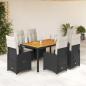 Preview: ARDEBO.de - 7-tlg. Garten-Bistro-Set mit Kissen Schwarz Poly Rattan