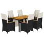 Preview: 7-tlg. Garten-Bistro-Set mit Kissen Schwarz Poly Rattan