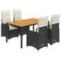 Preview: 5-tlg. Garten-Bistro-Set mit Kissen Schwarz Poly Rattan