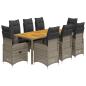 Preview: 9-tlg. Garten-Bistro-Set mit Kissen Grau Poly Rattan