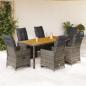 Preview: ARDEBO.de - 7-tlg. Garten-Bistro-Set mit Kissen Grau Poly Rattan