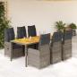 Preview: ARDEBO.de - 7-tlg. Garten-Bistro-Set mit Kissen Grau Poly Rattan