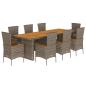 Preview: 9-tlg. Garten-Essgruppe mit Kissen Grau Poly Rattan