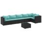 Preview: 7-tlg. Garten-Lounge-Set mit Kissen Schwarz Poly Rattan