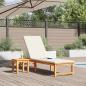Preview: Sonnenliege mit Tisch und Kissen aus massivem Akazienholz, Sonnenliege mit Creme-Kissen aus massivem Akazienholz, Gartentisch 35x35x34 cm aus massivem Akazienholz