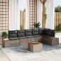 Preview: ARDEBO.de - 7-teiliges Garten Sofa Set mit Kissen Grau Poly Rattan Akazie