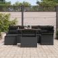 Preview: 7-teilige Garten-Essgruppe mit Kissen Schwarz Poly Rattan Akazie