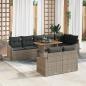 Preview: ARDEBO.de - 9-teiliges Garten Essgruppe mit Kissen grau Poly-Rattan Akazie