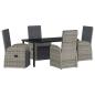Preview: 5-teiliges Garten-Dining-Set mit Kissen Grau Poly-Rattan