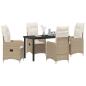 Preview: 5-teiliges Garten-Dining-Set mit Kissen Beige Poly Rattan