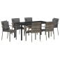Preview: 7-teiliges Garten-Essset mit Kissen Grau Poly-Rattan
