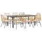 Preview: ARDEBO.de - 9-tlg. Garten-Essgruppe mit Kissen Braun Poly Rattan Glas