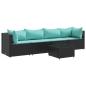 Preview: 5-tlg. Garten-Lounge-Set mit Kissen Schwarz Poly Rattan