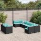 Preview: ARDEBO.de - 9-tlg. Garten-Sofagarnitur mit Kissen Schwarz Poly Rattan