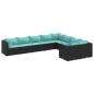 Preview: 9-tlg. Garten-Sofagarnitur mit Kissen Schwarz Poly Rattan