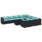 Preview: 11-tlg. Garten-Sofagarnitur mit Kissen Schwarz Poly Rattan