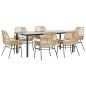 Preview: 7-tlg. Garten-Essgruppe mit Kissen Braun Poly Rattan Glas