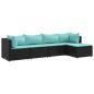 Preview: 5-tlg. Garten-Lounge-Set mit Kissen Schwarz Poly Rattan
