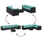 Preview: 7-tlg. Garten-Lounge-Set mit Kissen Schwarz Poly Rattan