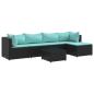 Preview: 6-tlg. Garten-Lounge-Set mit Kissen Schwarz Poly Rattan