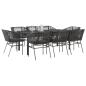 Preview: ARDEBO.de - 9-tlg. Garten-Essgruppe mit Kissen Schwarz Poly Rattan Glas