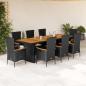Preview: ARDEBO.de - 9-tlg. Garten-Essgruppe mit Kissen Schwarz Poly Rattan