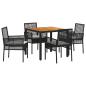 Preview: 5-teiliges Garten-Essgruppen-Set mit Kissen in Schwarz aus Poly-Rattan