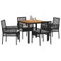 Preview: 5-teiliges Garten-Essgruppen-Set mit Kissen in Schwarz aus Poly-Rattan