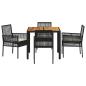 Preview: 5-teiliges Garten-Essgruppen-Set mit Kissen in Schwarz aus Poly-Rattan