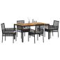 Preview: 5-teiliges Garten Esszimmer Set mit Kissen Schwarz Poly Rattan