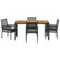 Preview: 5-teiliges Garten Esszimmer Set mit Kissen Schwarz Poly Rattan