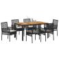 Preview: 7-teilige Essgruppe für den Garten mit Kissen in Schwarz aus Poly-Rattan