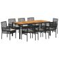 Preview: 9-teiliges Garten Essset mit Kissen in Schwarz Poly Rattan