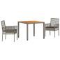 Preview: 3-teiliges Gartenset mit Kissen in grau aus Poly Rattan